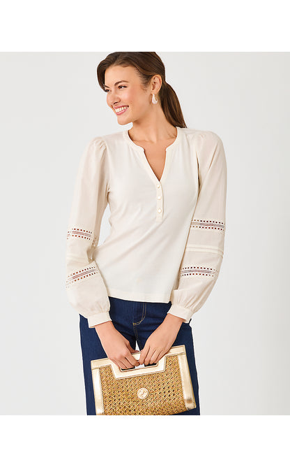 RONSON LONG SLEEVE KNIT TOP, COCONUT