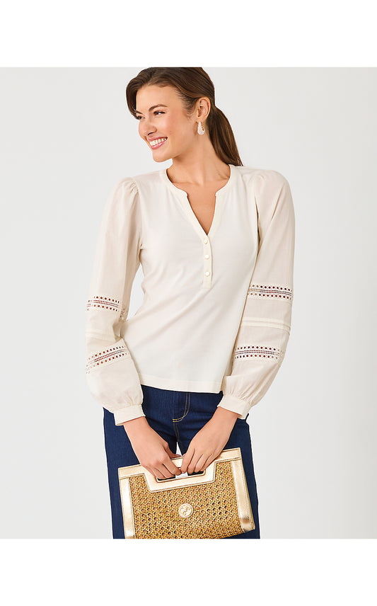 RONSON LONG SLEEVE KNIT TOP, COCONUT