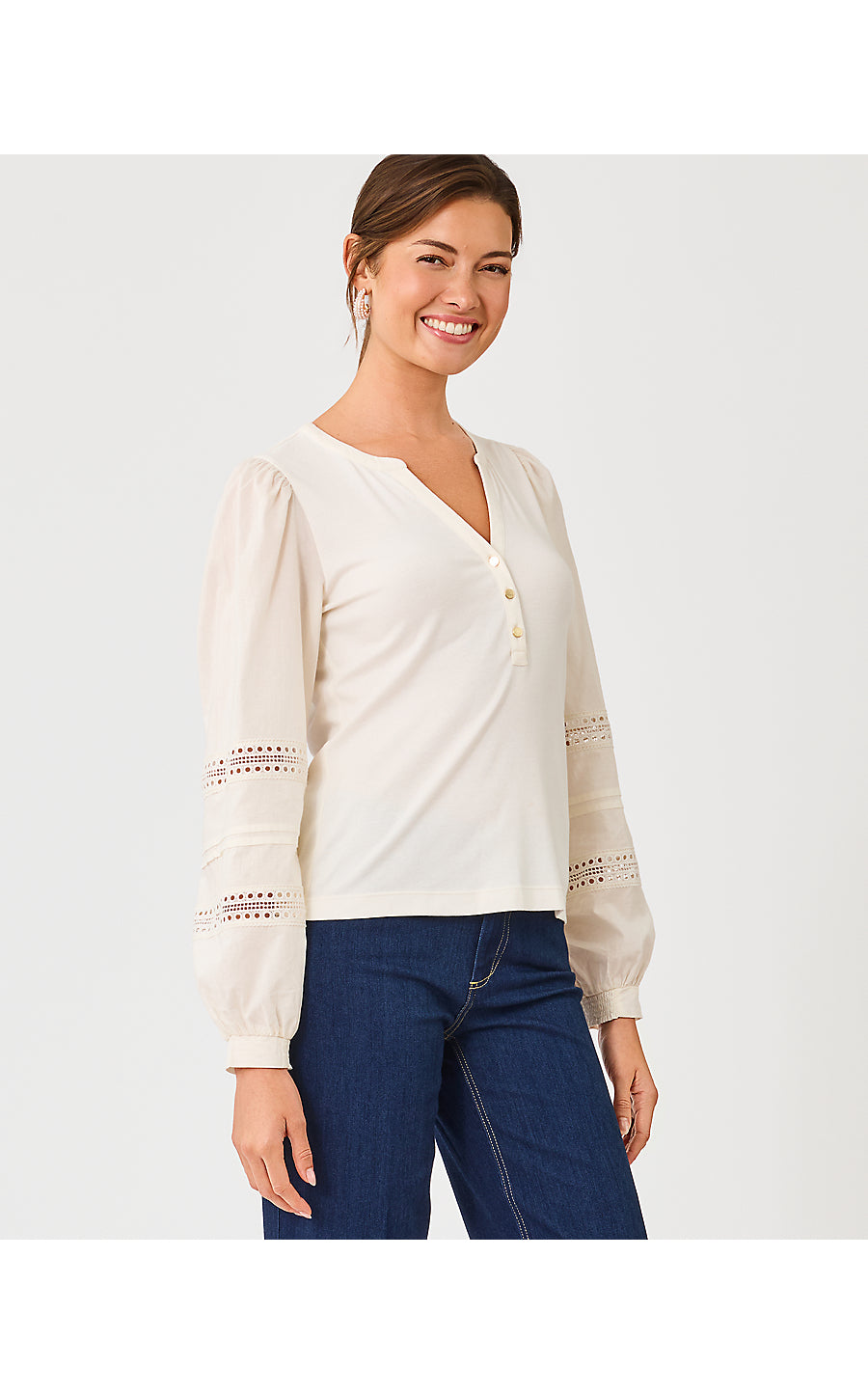 RONSON LONG SLEEVE KNIT TOP, COCONUT