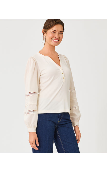 RONSON LONG SLEEVE KNIT TOP, COCONUT