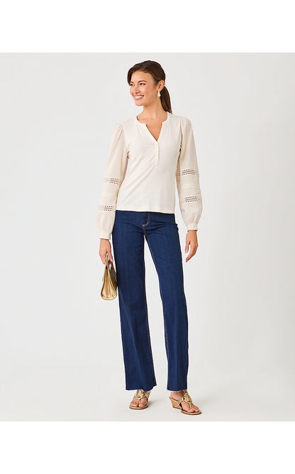 RONSON LONG SLEEVE KNIT TOP, COCONUT