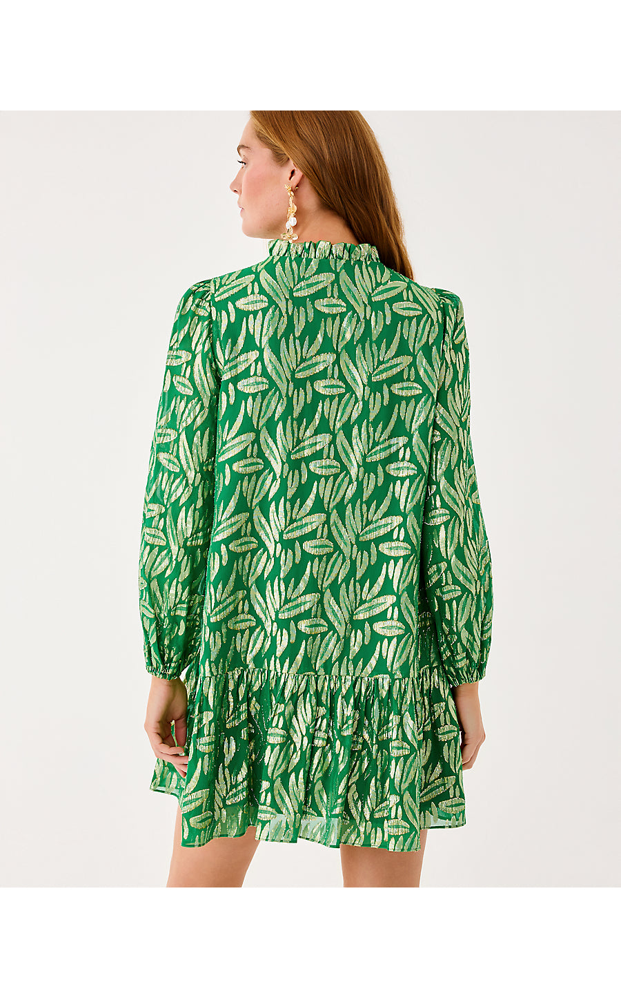 EVALINE SILK DRESS, BAMBOO GREEN LEAFY BABE METALLIC SILK CLIP