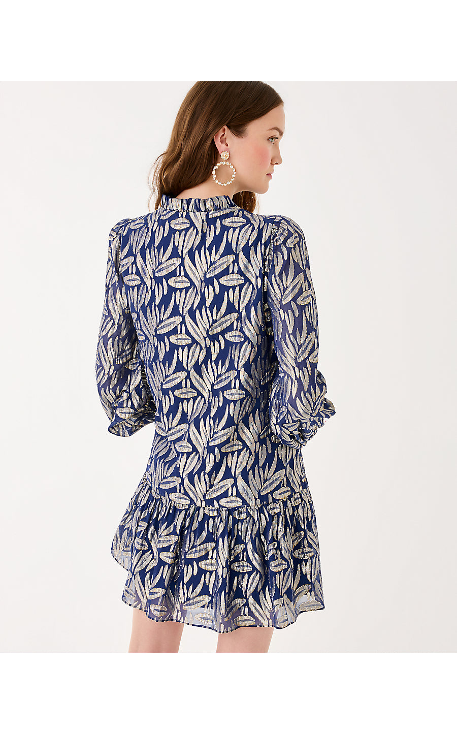 EVALINE SILK DRESS, LOW TIDE NAVY LEAFY BABE METALLIC SILK CLIP
