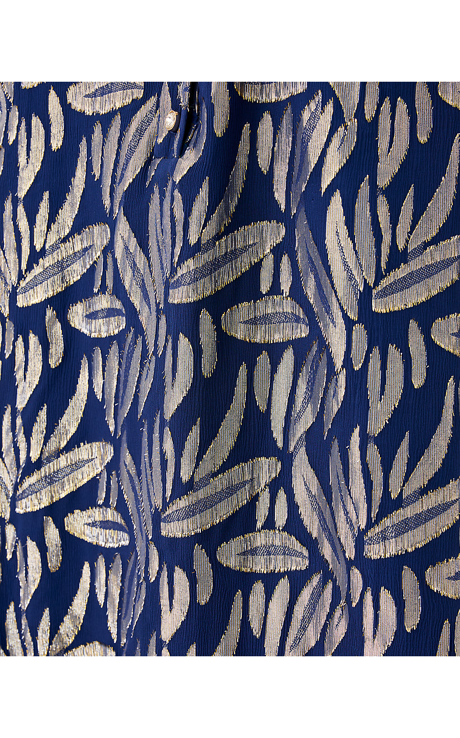 EVALINE SILK DRESS, LOW TIDE NAVY LEAFY BABE METALLIC SILK CLIP