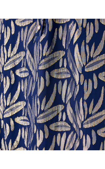 EVALINE SILK DRESS, LOW TIDE NAVY LEAFY BABE METALLIC SILK CLIP