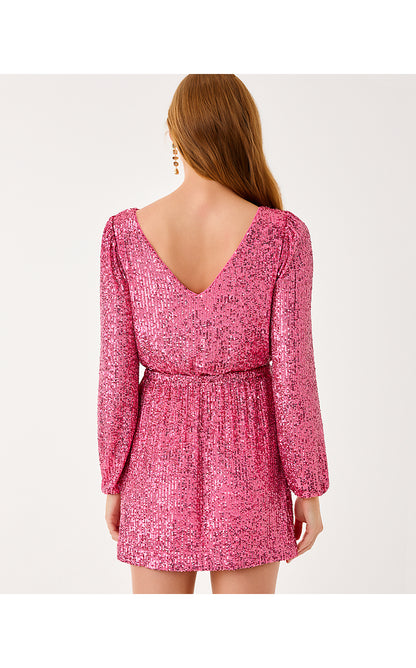 JAN SKIRTED ROMPER, SUN SHELL PINK TREASURE BOX SEQUIN KNIT