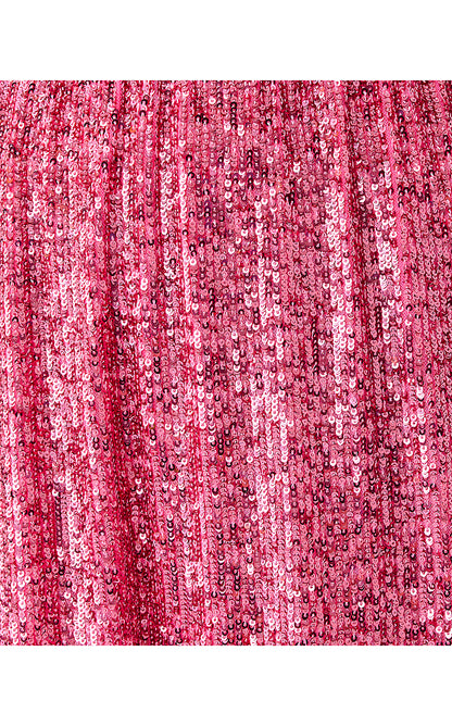 JAN SKIRTED ROMPER, SUN SHELL PINK TREASURE BOX SEQUIN KNIT