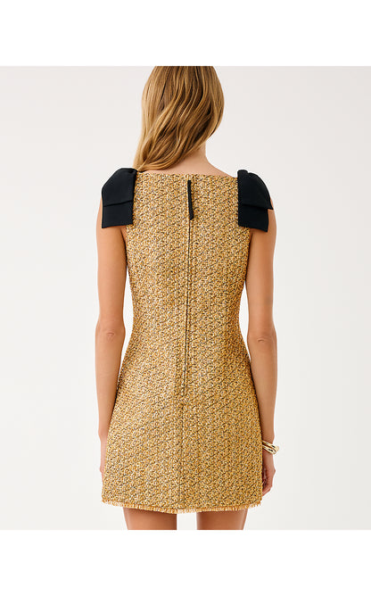 CORA SKIRTED ROMPER, GOLD METALLIC GOLDEN GLOW BOUCLE