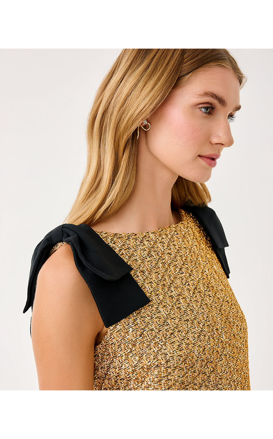 CORA SKIRTED ROMPER, GOLD METALLIC GOLDEN GLOW BOUCLE