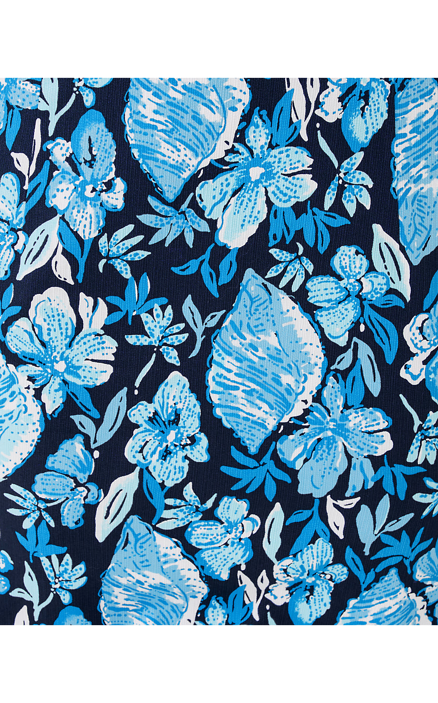 BRYNNE STRETCH SHIFT, LOW TIDE NAVY SEASHELL SPLENDOR ENGINEERED WOVEN SHIFT