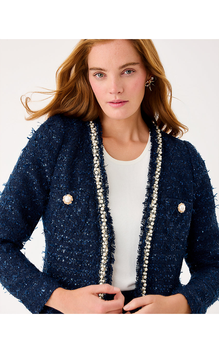 NEOMA BOUCLE JACKET, LOW TIDE NAVY AFTER PARTY LUREX BOUCLE