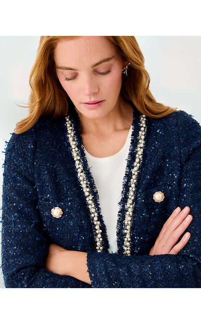 NEOMA BOUCLE JACKET, LOW TIDE NAVY AFTER PARTY LUREX BOUCLE