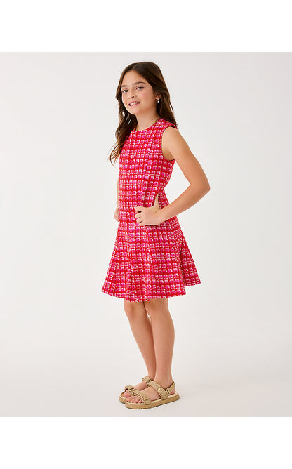 MINI ENYA DRESS, CRANBERRY RED FIESTA BOUCLE