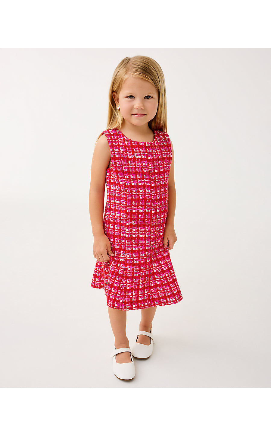 MINI ENYA DRESS, CRANBERRY RED FIESTA BOUCLE