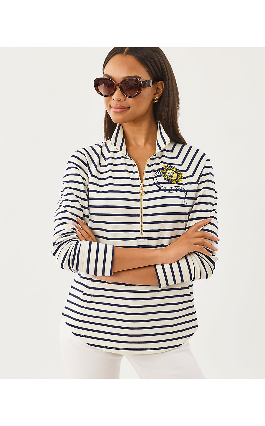 SKIPPER POPOVER, MULTI TROPICAL CHEST EMBELLISHMENT