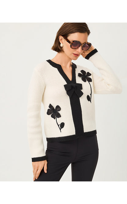 ESMERALDA SWEATER, COCONUT FANCY FLEUR APPLIQUE