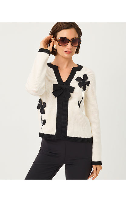 ESMERALDA SWEATER, COCONUT FANCY FLEUR APPLIQUE