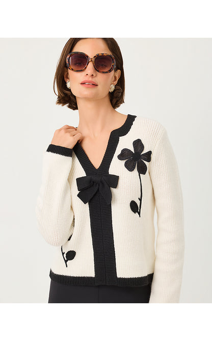 ESMERALDA SWEATER, COCONUT FANCY FLEUR APPLIQUE