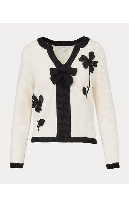 ESMERALDA SWEATER, COCONUT FANCY FLEUR APPLIQUE