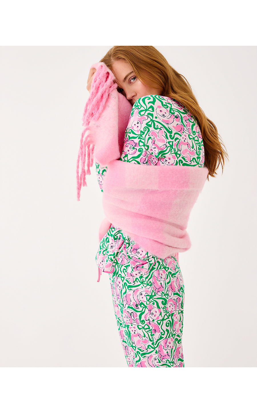 CAMELIA FRINGE WRAP, PINK QUARTZ X CONCH SHELL PINK