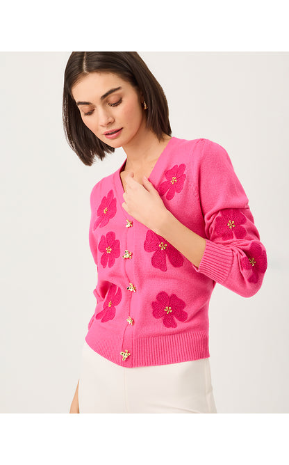 MILLARD SWEATER, PINK ASTER BIG LILLYS FLOWER EMBROIDERY