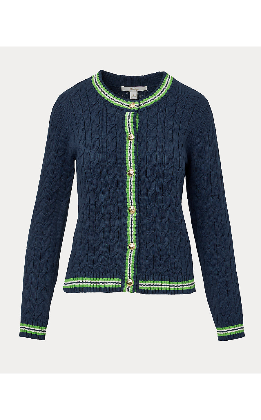 BROCKTON CREW NECK CARDIGAN, LOW TIDE NAVY X CHATEAU GREEN TIPPING
