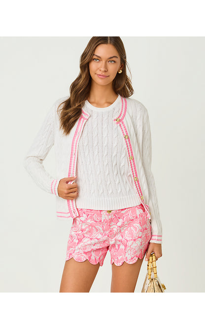 BROCKTON CREW NECK CARDIGAN, RESORT WHITE X CONCH SHELL PINK TIPPING