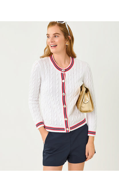 BROCKTON CREW NECK CARDIGAN, RESORT WHITE X PARADISE PUNCH TIPPING