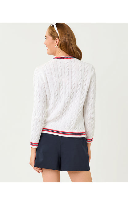 BROCKTON CREW NECK CARDIGAN, RESORT WHITE X PARADISE PUNCH TIPPING