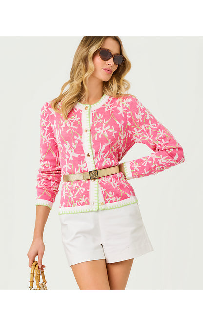 MANZIE CARDIGAN, CONFETTI PINK LIZA JACQUARD