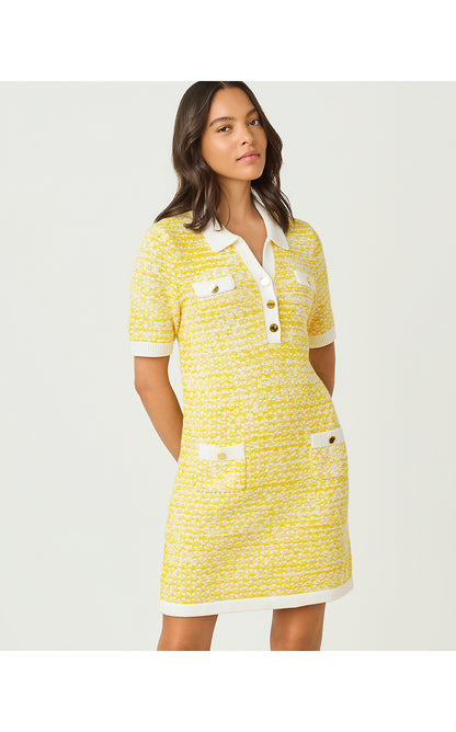 THEODORAH POLO SWEATER DRESS, ESTELLE YELLOW METALLIC MARL