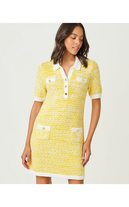 THEODORAH POLO SWEATER DRESS, ESTELLE YELLOW METALLIC MARL