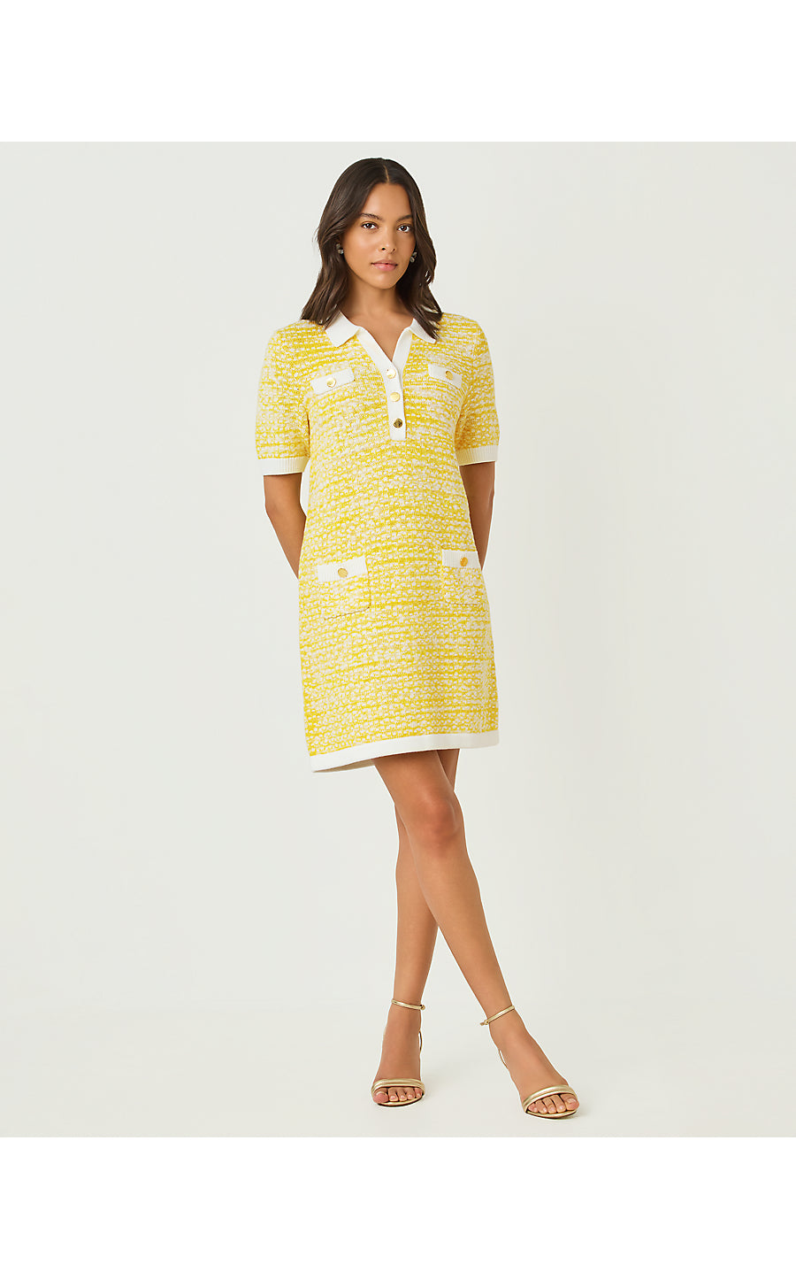 THEODORAH POLO SWEATER DRESS, ESTELLE YELLOW METALLIC MARL