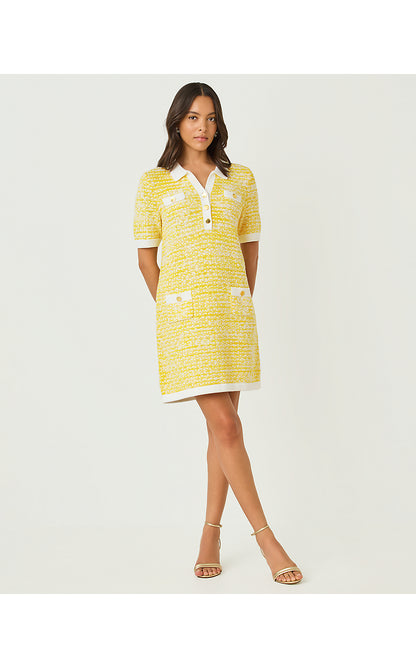 THEODORAH POLO SWEATER DRESS, ESTELLE YELLOW METALLIC MARL