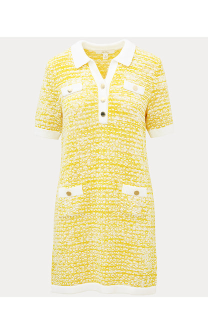 THEODORAH POLO SWEATER DRESS, ESTELLE YELLOW METALLIC MARL
