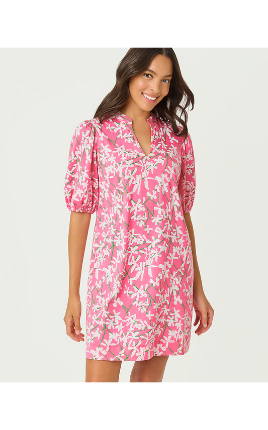 CAREY DRESS, CONFETTI PINK LIZA OVERPRINT