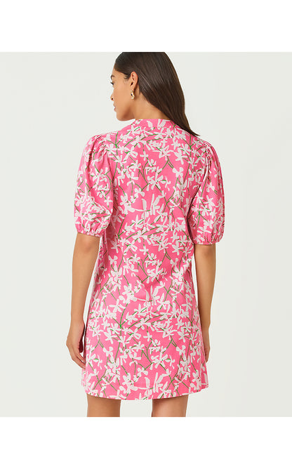 CAREY DRESS, CONFETTI PINK LIZA OVERPRINT