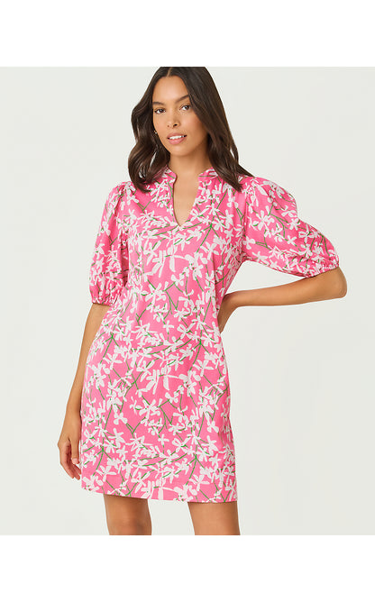 CAREY DRESS, CONFETTI PINK LIZA OVERPRINT