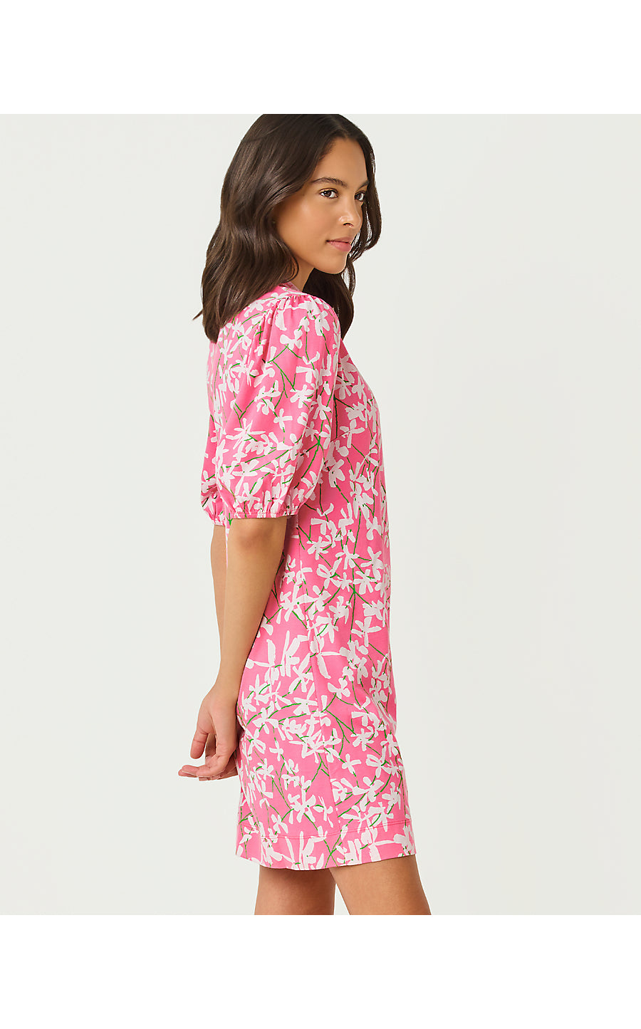 CAREY DRESS, CONFETTI PINK LIZA OVERPRINT