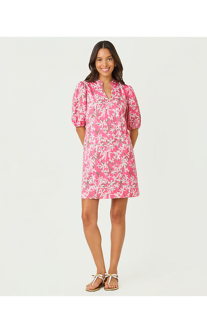 CAREY DRESS, CONFETTI PINK LIZA OVERPRINT
