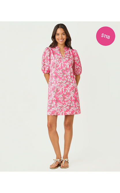 CAREY DRESS, CONFETTI PINK LIZA OVERPRINT
