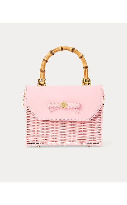 TEIGHEN BOW WICKER BAG, PINK MUSE