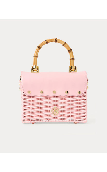TEIGHEN BOW WICKER BAG, PINK MUSE