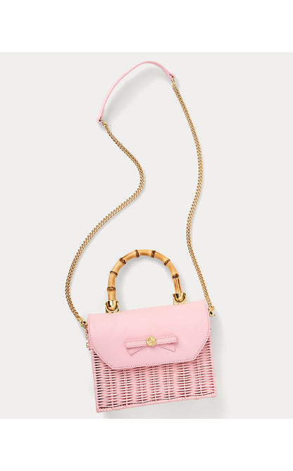 TEIGHEN BOW WICKER BAG, PINK MUSE