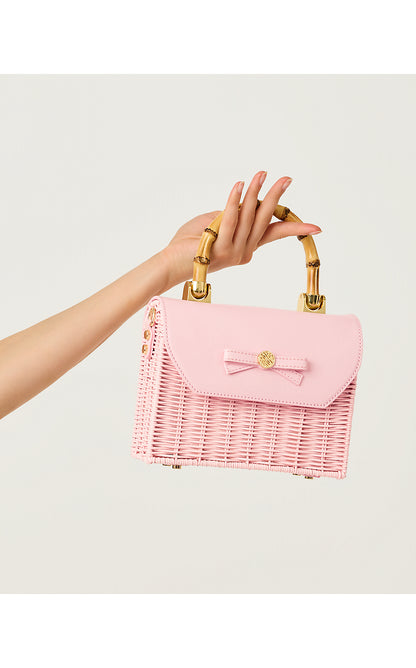 TEIGHEN BOW WICKER BAG, PINK MUSE