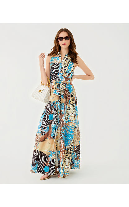 MARRIA STRETCH MAXI DRESS, BREEZY AQUA OVERSIZED LILLYS ZOO
