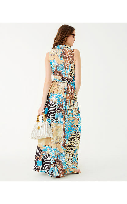 MARRIA STRETCH MAXI DRESS, BREEZY AQUA OVERSIZED LILLYS ZOO