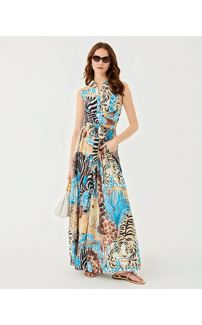 MARRIA STRETCH MAXI DRESS, BREEZY AQUA OVERSIZED LILLYS ZOO