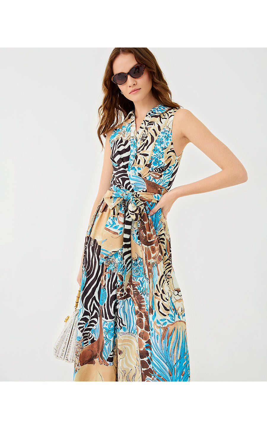 MARRIA STRETCH MAXI DRESS, BREEZY AQUA OVERSIZED LILLYS ZOO