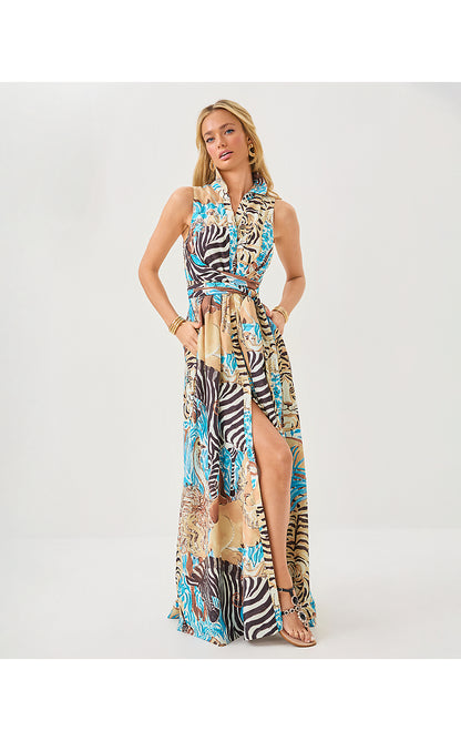 MARRIA STRETCH MAXI DRESS, BREEZY AQUA OVERSIZED LILLYS ZOO
